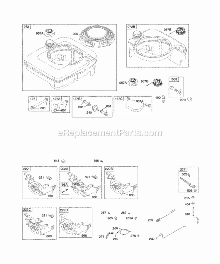 Controls Fuel Supply Governor Spring Diagram and Parts List for  Briggs and Stratton Engine